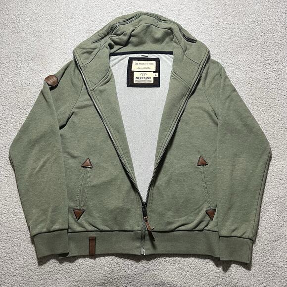 Naketano Sweatshirt Mens Large Green A Brave New World Full Zip Cowl Neck - Picture 4 of 16